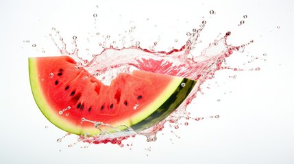 Watermelon, red juice splash isolated on white background. generative ai