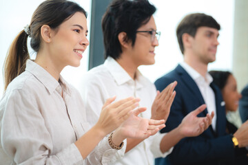 Happy colleagues business group applauding, partner team clapping to their company teamwork, Executives person congratulate employees on their excellent work support together, celebrating successful