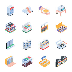 Collection of Restaurant Equipment Isometric Icons

