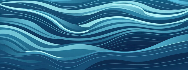 Ripples Lake ocean water wave. Blue, teal, calm cartoon river ripples illustration for pool swim party or lake camping, ocean beach travel. Web banner, backdrop, background graphic. Generative AI