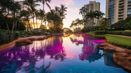 Pond in the caribbean with palmtrees