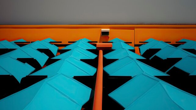 simetric rooftop in orange and cyan.