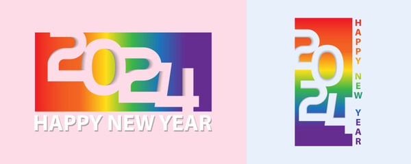 Happy New Year 2024 LGBT poster design. LGBTQ 2024 pride month with rainbow colors.