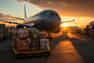 Loading and unloading of goods and carry-on baggage at a military airport - obrazy, fototapety, plakaty