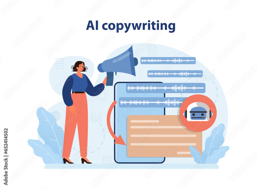 Sticker ai copywriting. neural network writing text for business promotion. automated