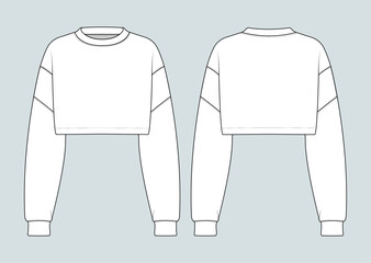 sweatshirt flat drawing technical sketch template. front and back sweatshirt outfit design vector illustration for a clothing brand. fashion CAD drawing mock up design for garment, apparel template.