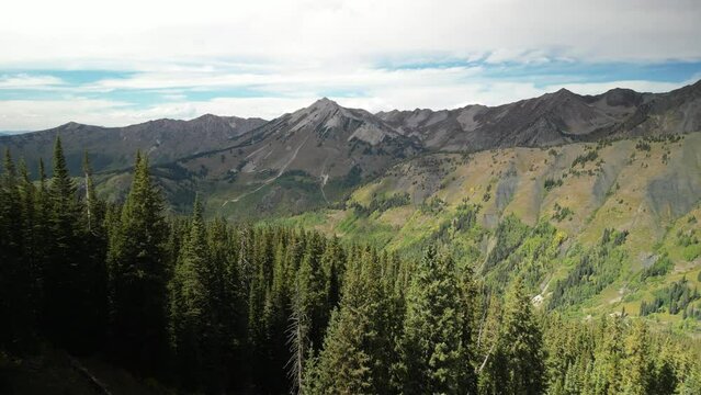Aerial of Mount Daly in the Elk Range near Crested Butte and Marble Colorado on sunny fall day