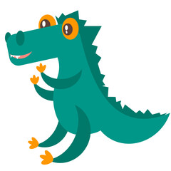 Turquoise dinosaur with orange eyes and a large tail