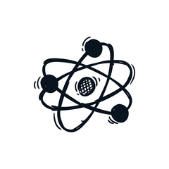 Atom molecule physics science hand drawn icon sketch line vector illustration