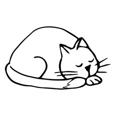 Cute cat, kitten in line doodle style emotional character isolated on white background. Comic Pet drawing.