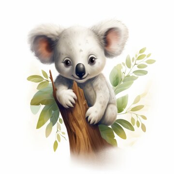 Koala Color Cartoon Drawing On White Background.