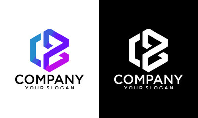 CBLogo monogram rounded by hexagon shape with crown design template on white background