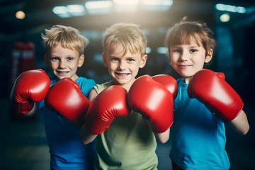 Foto op Canvas A group of children are practicing boxing in boxing gloves © sam