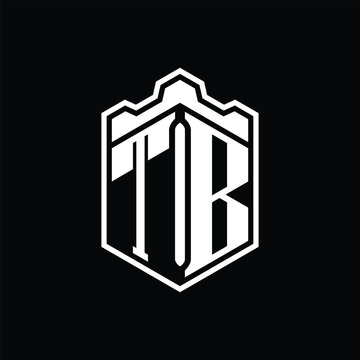 recommend clip art: TB Letter Logo monogram hexagon shield shape crown castle with outline style design