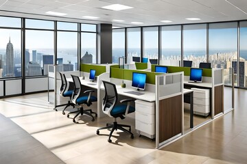 interior of modern office Panoramic company office cubicles in city