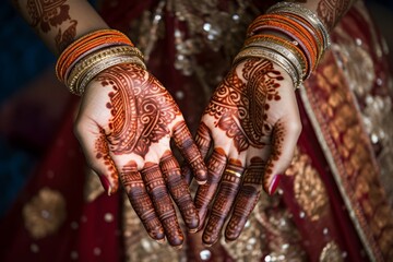 Indian woman henna hands tradition. Generate Ai - obrazy, fototapety, plakaty
