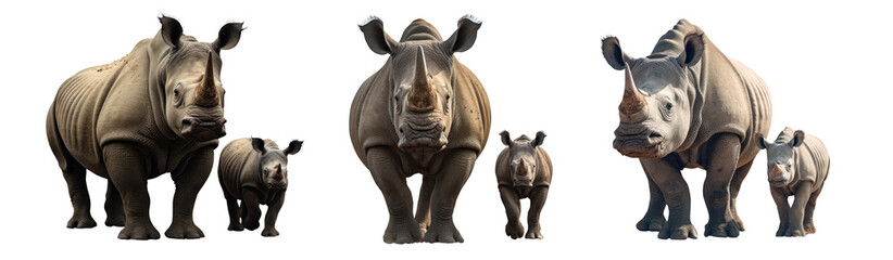 Obraz premium rhinoceros. mother and calf. long sharp horns. Ivory. Africa. Zoo. Animals in extinction. Transparent background PNG.