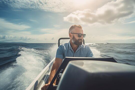 Motorboat professional captain adventure. Generate Ai