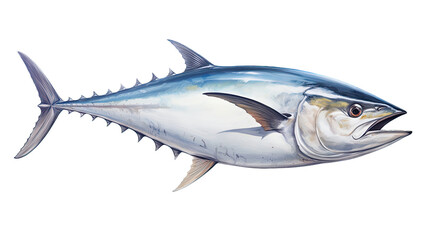Fototapeta premium Tuna, side view in an isolated and transparent PNG in a Food-themed, photorealistic illustration. Generative ai