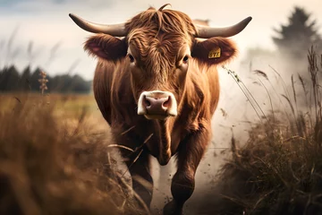 Gordijnen portrait of bull running, cinematic photography © sam