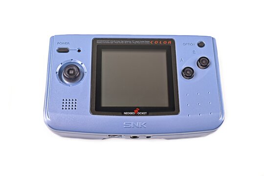 Neu-Ulm, Germany - September, 19, 2023: Neo Geo Pocket Color 16-bit handheld game console manufactured by SNK. 