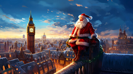 Illustration of the city of London at Christmas, United Kingdom