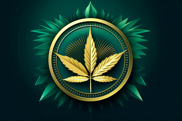 Generative AI illustration of Stylized Cannabis Leaf Logo with colorful backgrounds