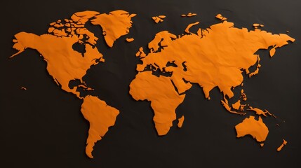 YELLOW map of world  isolated on black background