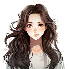 Fototapeta premium Cartoon cute girl with beautiful long hair