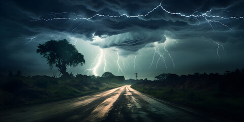 lightning in the storm - obrazy, fototapety, plakaty
