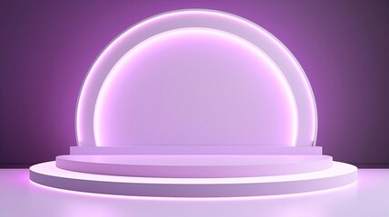 Abstract shiny blue purple cylinder pedestal podium. Sci-fi abstract room concept with circle glowing neon lighting. Product display presentation rendering 3d shape. Futuristic wall scene.