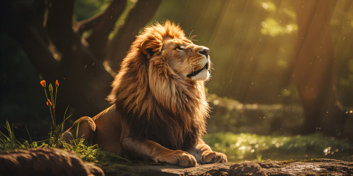 portrait of lion in the sunlight, cinematic photography