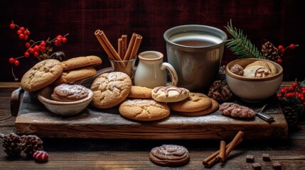 Obraz na płótnie Canvas Cookies and hot cocoa perfect for cozy Christmas moments. AI generated