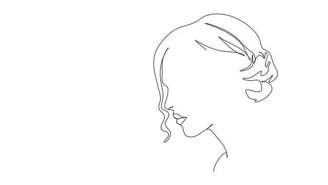 Continuous line beautiful woman line art animation. One line art.