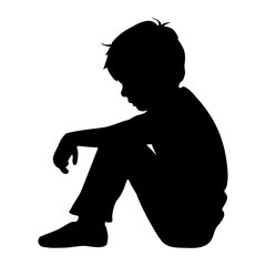 Depressed boy silhouette. Side profile portrait sitting on ground. vector illustration © Formatoriginal