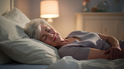 Senior woman sleeps in a bed at home