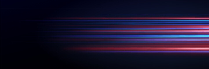 Horizontal neon lines.Blue speed lines.Motion light effect.Vector.