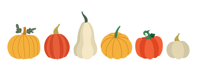 Set of pumpkin in different shape. Vector in flat style.	illustrations