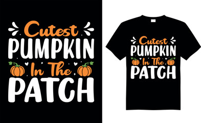 Spooky Halloween SVG t-shirt design vector template. Cutest pumpkin in the patch. Scary saying horror quotes. ready for print Cricut, labels, shirts, decoration, greeting cards, Poster, Background.