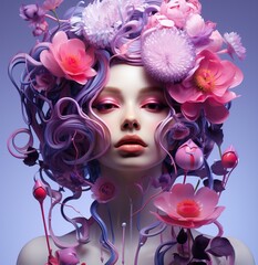 female head adorn with flowers