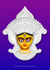 Happy Durga Puja Creative Banner Design With Durga Face Illustration Indian Festival