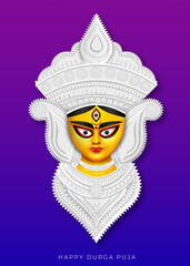 Happy Durga Puja Creative Banner Design With Durga Face Illustration Indian Festival