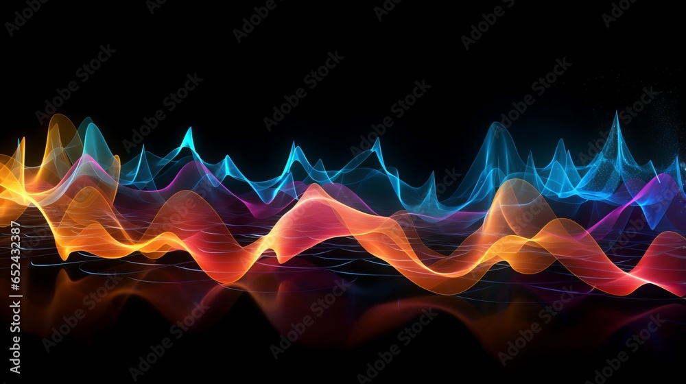 Canvas Prints vibrant colored sound wave on black background - abstract music visualization