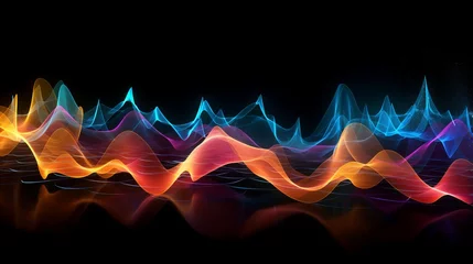 Foto op Plexiglas vibrant colored sound wave on black background - abstract music visualization © Ashi