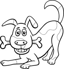 cartoon dog character with dog bone coloring page
