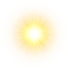 A flash of yellow light. Sun on a white background. Overlay effect. Vector