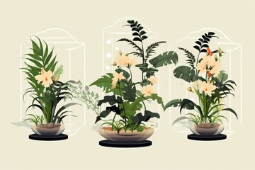 Interior decorative flowers and plants isolated on transparent background. Generative AI
