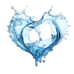 Water in a heart shape, splashing in an Auqa lover-themed, photorealistic illustration in a transparent PNG, cutout, and isolated. Generative Ai