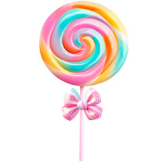 3d lollipop in colorful color with candy bow.