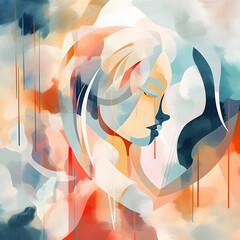 Abstract design art illustration curves faces pattern full of color background and geometric woman concept futuristic